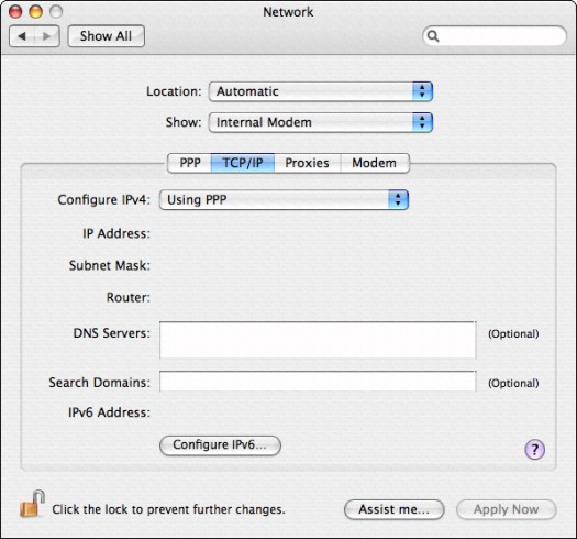 mac os x uses the network connection tool for configuring modems and other network connections.